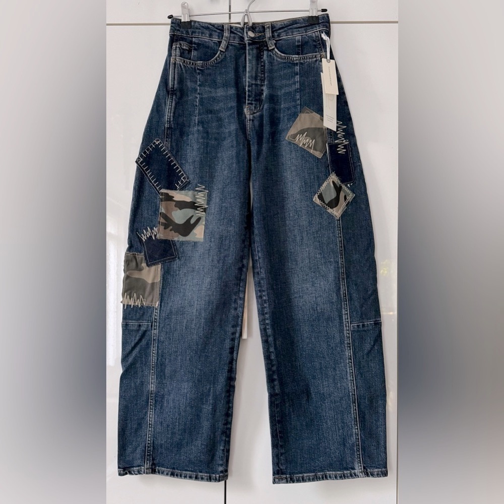 NWT Size 23 T (waist 13.5-14") -Pilcro Mid-Rise Heritage Barrel Jeans: Patchwork